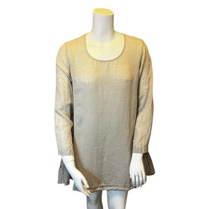 Women's GRIZAS Lagenlook Washed Linen Tunic Top or Dress, M, Beige